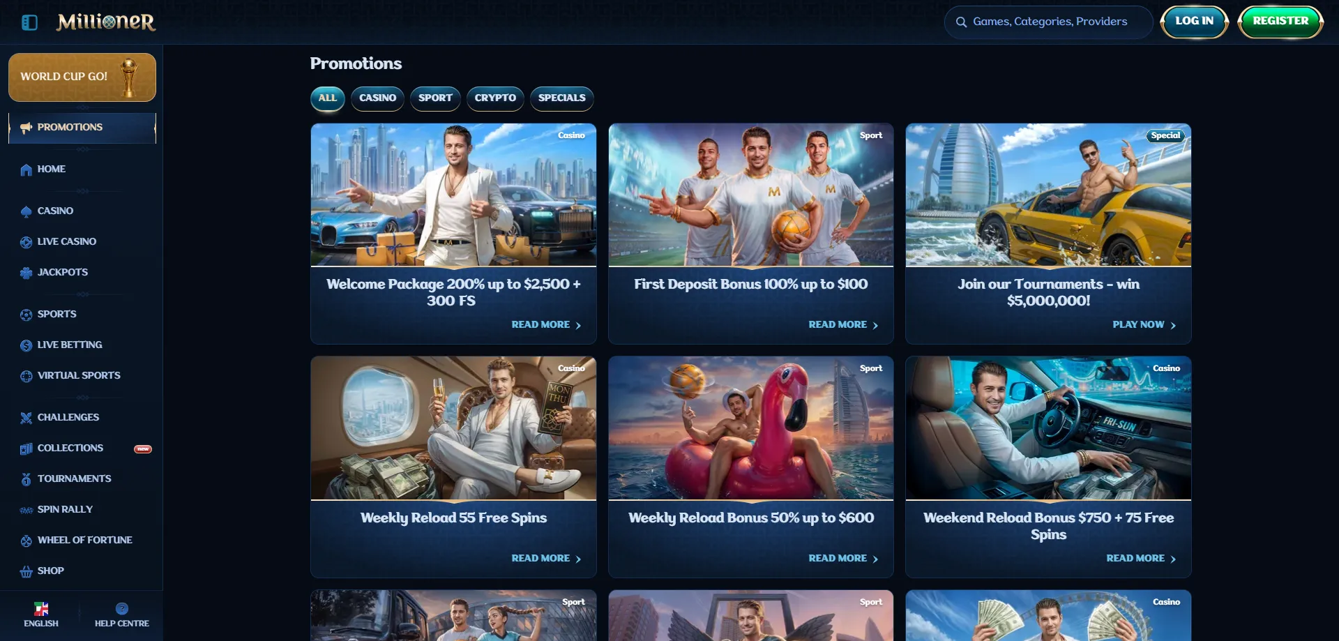 Millioner Casino bonus di benvenuto fino a €500 e giri gratis